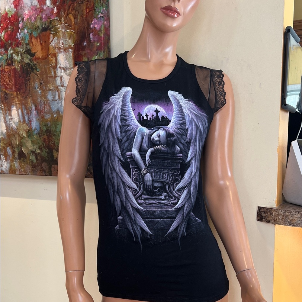 Spiral Direct gothic Black Angel in graveyard M Women's tank Top